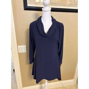 Chaus Women's Navy Blue Cowl Neck Tunic With Zipper Detail In The Sleeves, Large